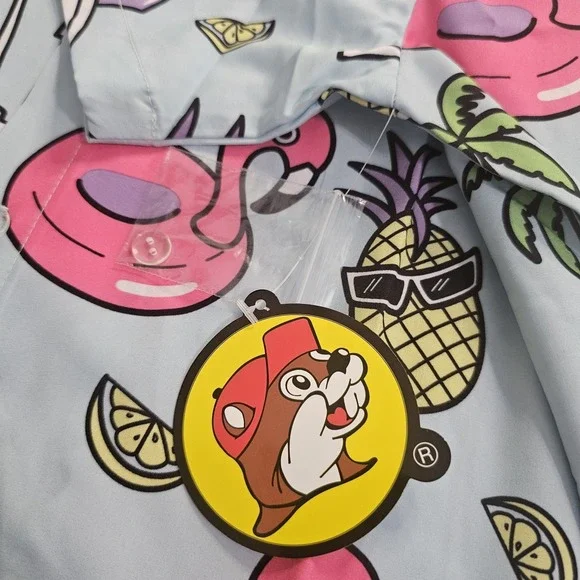 Buc-Ees Hawaiian Tropical Summer Pineapple Button Up Shirt Men's Large NWT - Picture 6 of 7